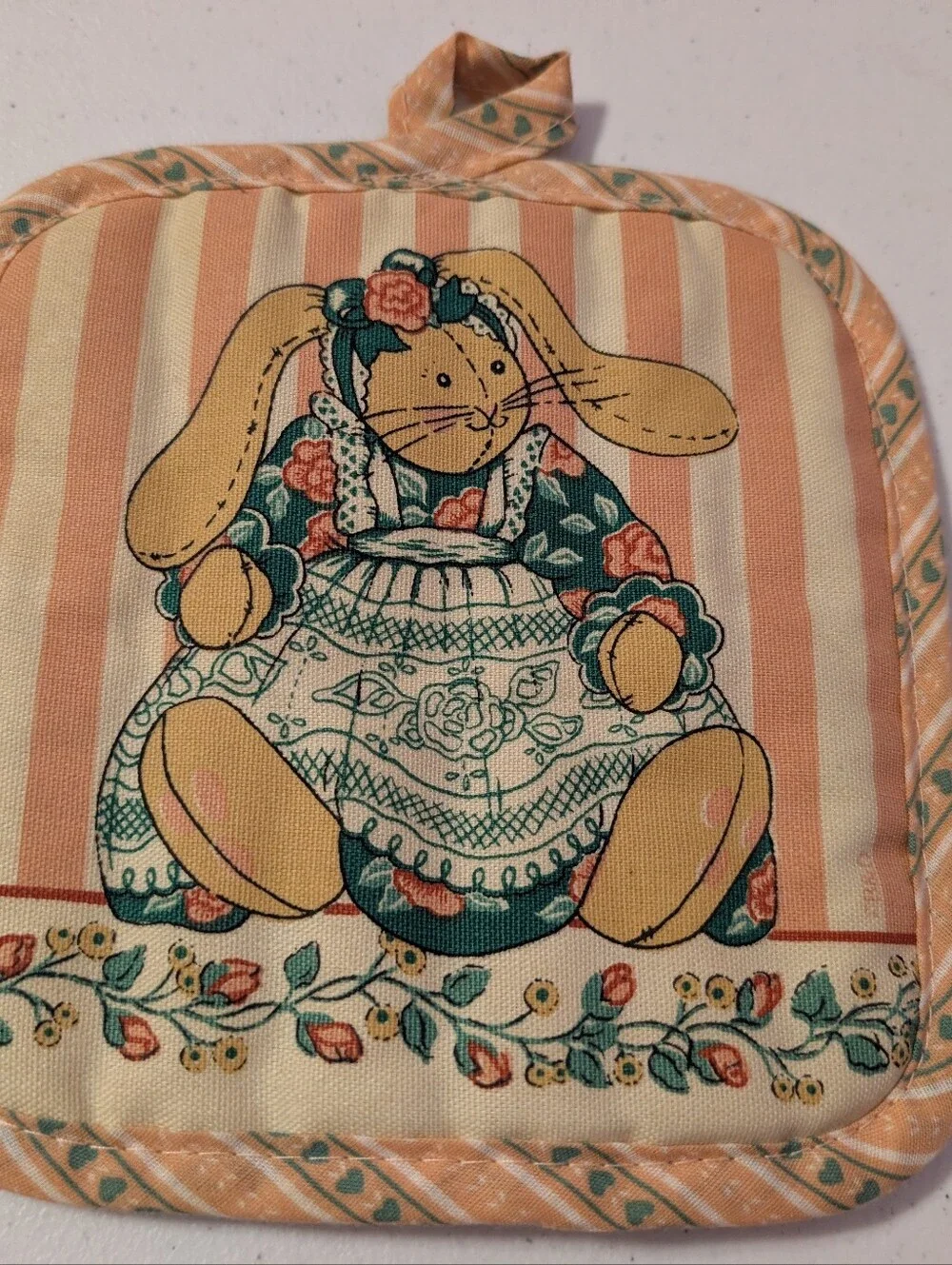 Vintage Cottagecore Bunny Rabbit Cannon Kitchen Towel & Potholder Set Cotton